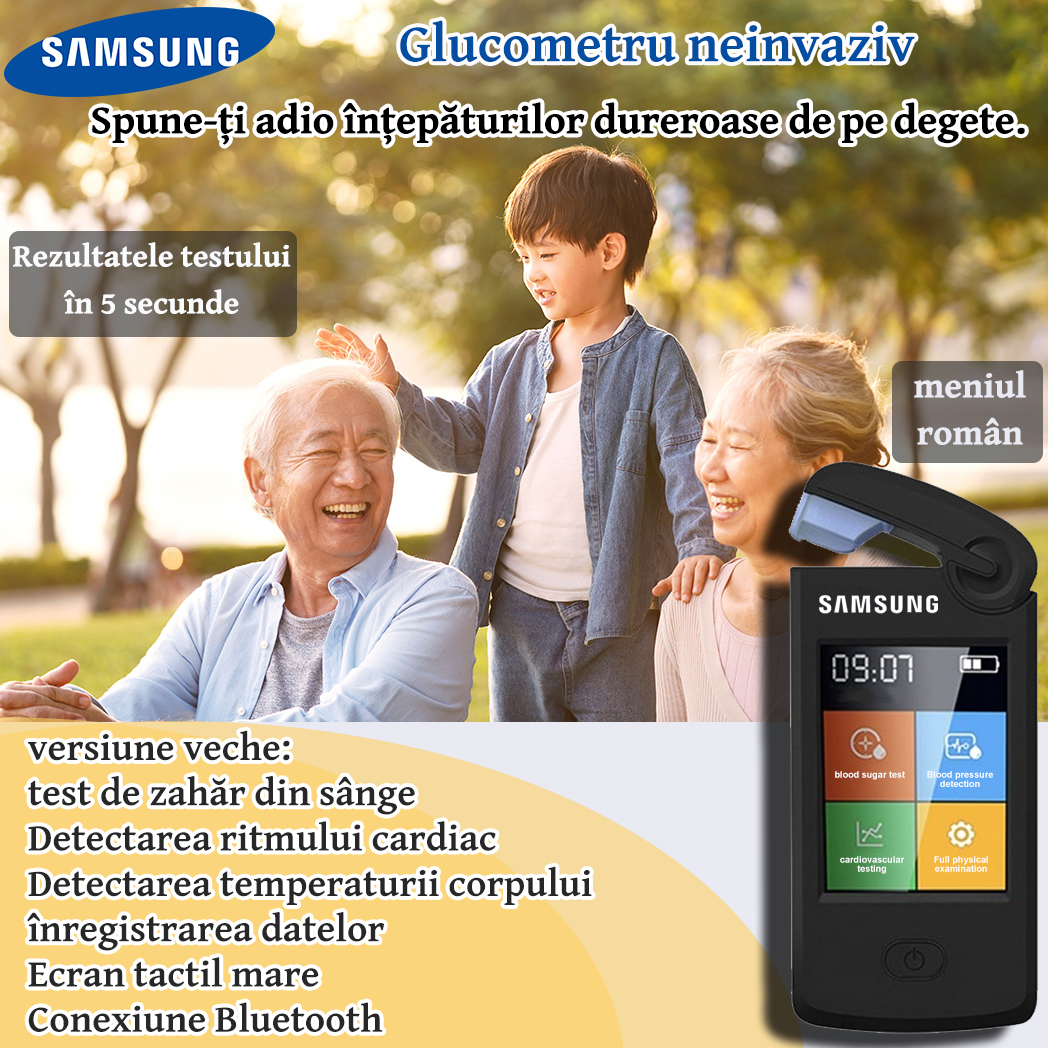 Versión anterior: detección de glucosa en sangre, detección de frecuencia cardíaca, detección de temperatura corporal, registro de datos, pantalla táctil grande, conexión Bluetooth